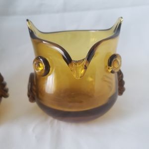 Amber glass owls tealight holders